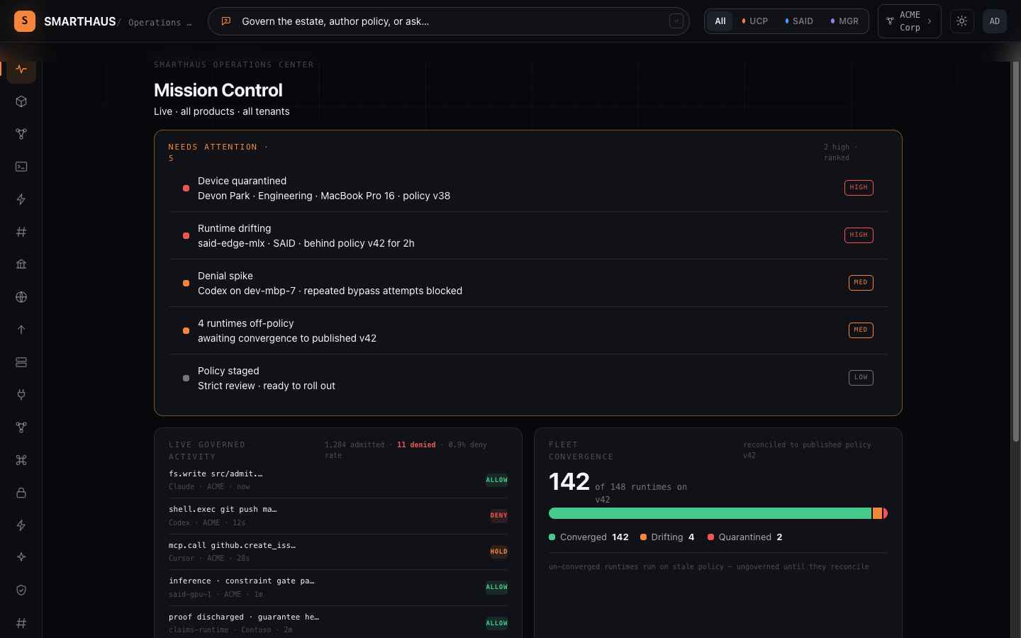 SMARTHAUS Operations Center — Mission Control, every receipt fleet-wide